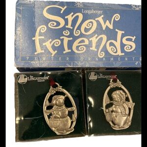 Snow Friends Longaberger 1999 Pewter Ornament Set Of 2 In Original Box